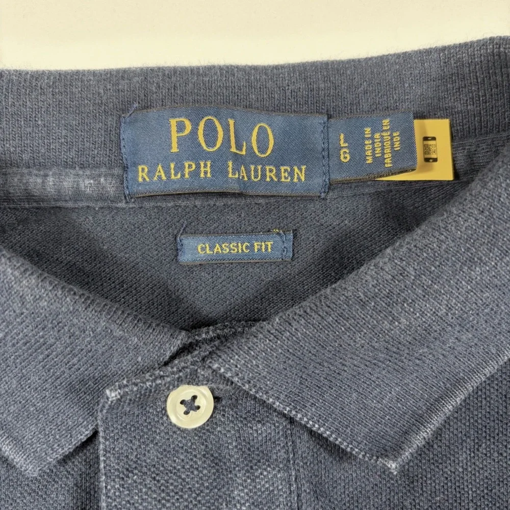 Polo Ralph Lauren Polo Shirt Mens Large Classic Fit Striped Navy Blue